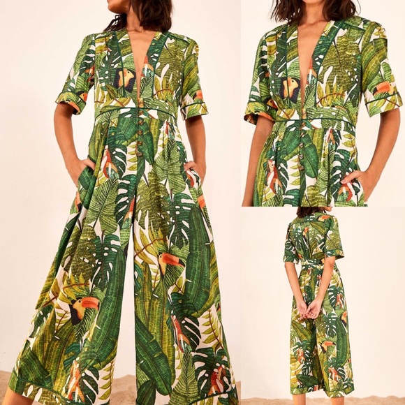 FARM Rio Pants - Farm Rio Paradise Forest Jumpsuit Size Small